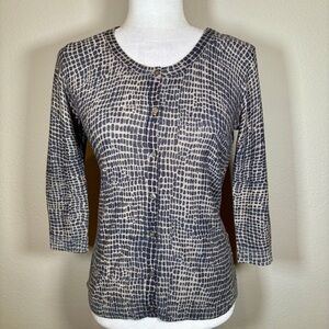 L.K. Bennett Gray & Cream Patterned Cardigan Sweater 2/3 Sleeves Size Small